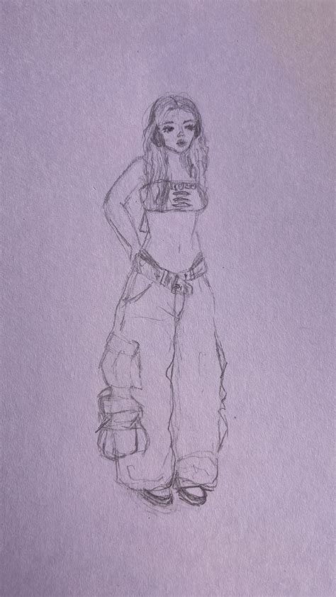 A Pencil Drawing Of A Woman With Her Hands On Her Hips Wearing Wide