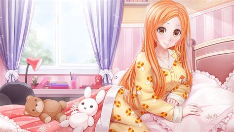 I bleached my hair a few days ago and for some reason it turned pink, like there's pink streaks and blobs. Wallpaper : redhead, long hair, anime girls, bed, teddy ...