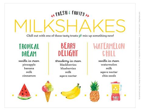 Fresh And Fruity Milkshakes Bar Free Printables Hostess With The Mostess®