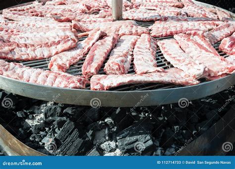 Various Pieces Of Meat On The Charcoal Grill Stock Image Image Of