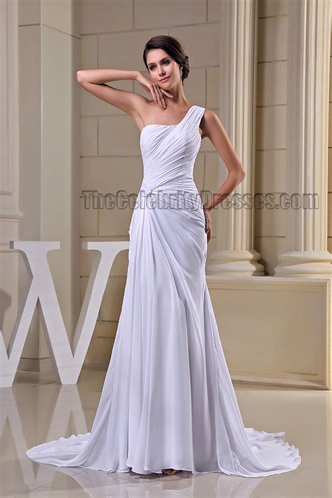 Sheath Column White One Shoulder Prom Gown Formal Dresses