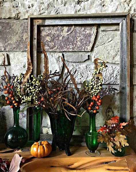 Autumn Decor, Fall Decor, Vintage Green Vases, Rustic Decor | Autumn home, Fall decor, Inside decor
