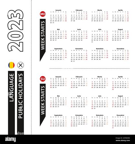 Two Versions Of 2023 Calendar In Romanian Week Starts From Monday And
