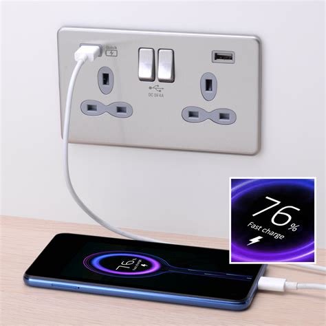 Slimline Screwless 2g Socket With Dual Usb Charger 4a Type A Type