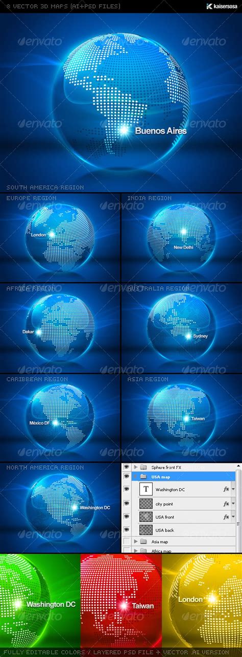 8 Vector 3d Maps Aipsd Files Style Web Bold Fonts Map