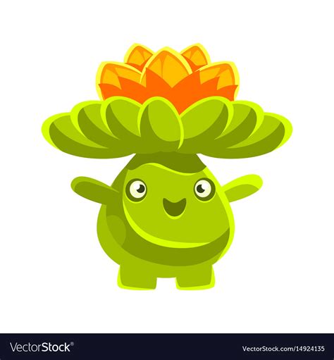 Cute Smiling Cactus Emoji With Flowers On His Head