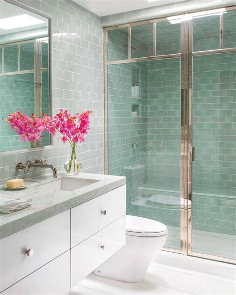 Modern Sea Green Bathroom With Glass Tile And Glass Door Shower Hgtv