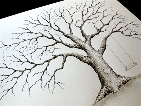 How to draw tree using thumb painting ! MEDIUM OAK Thumbprint Guest Book Tree with Swing and Heart