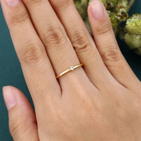 Diamond Wedding Band Yellow Gold Engagement Ring Unique Simple Etsy