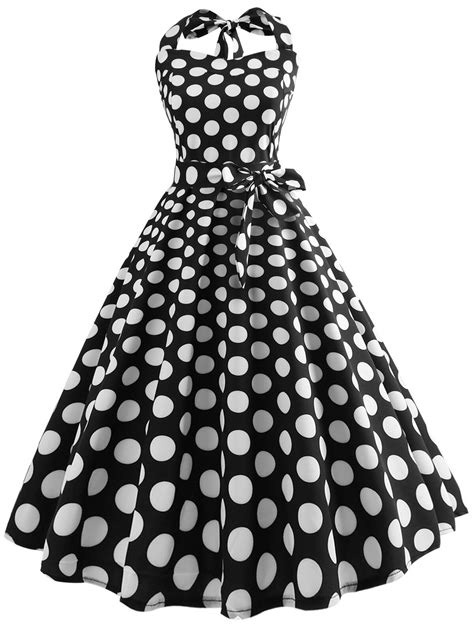 Polka Dot Halter Pin Up Dress Women Elegant Vintage Dress Summer