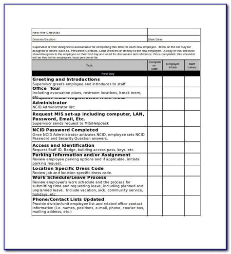 Free New Employee Onboarding Checklist Template Excel Template 1 Hot