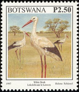 Stamp White Stork Ciconia Ciconia Botswana Birds Mi Bw Sn