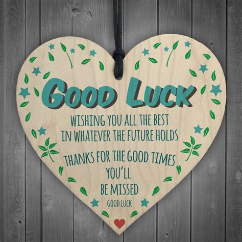 Good Luck You'll Be Miised Wooden hanging Heart Leaving Gift