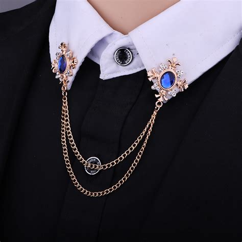 fashion tassel crystal cross chain brooch women s shirt collar pins and brooches personality