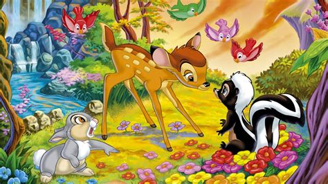 Download Bambi And Friends With Birds Wallpaper