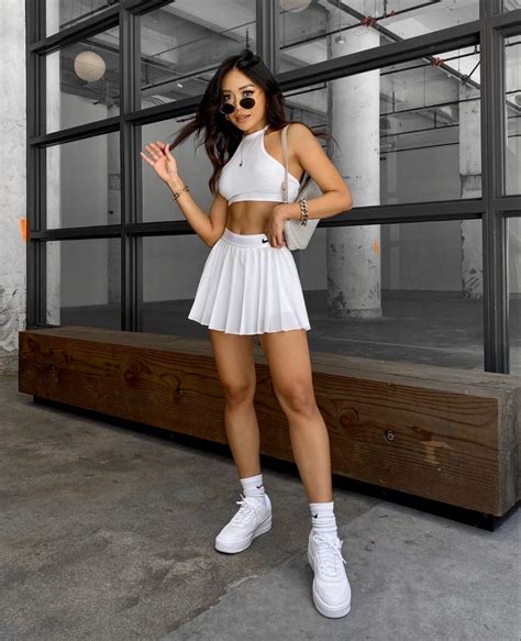 White Tennis Skirt Outfit Style Fashion Aesthetic Summer Trendy Nike Air Force Outfit Cute