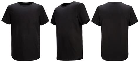 Front 34 Back Views Of Black Tshirt Isolated On White Background With