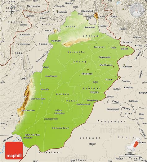 Physical Map Of Punjab Shaded Relief Outside