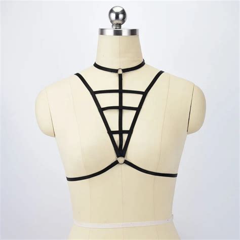 Sexy Pentagram Harness 90s Cage Bra Black Elastic Body Harness Belt Crop Top Bodysuit Women