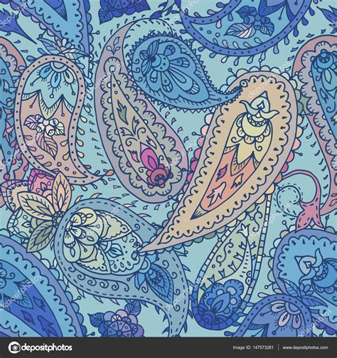 Seamless Colourful Indian Floral Paisley Pattern Textile Print