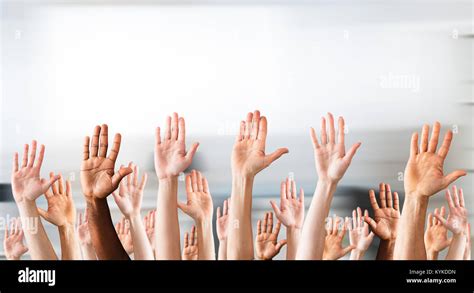 Photo Of Crowd Raising Hands High Up Stock Photo Alamy
