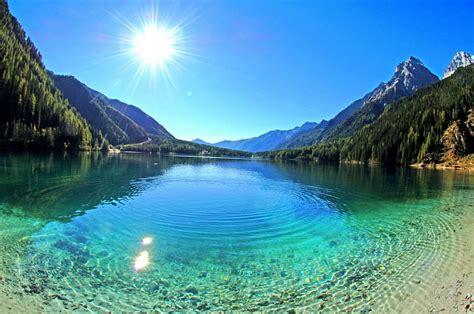 Lake Anterselva South Tyrol Crystal Clear Water Forest Sun Italy