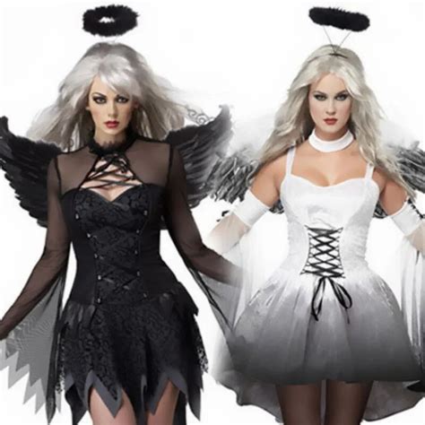 Buy New White Black Dark Devil Fallen Angel Costume Women Sexy Halloween Party