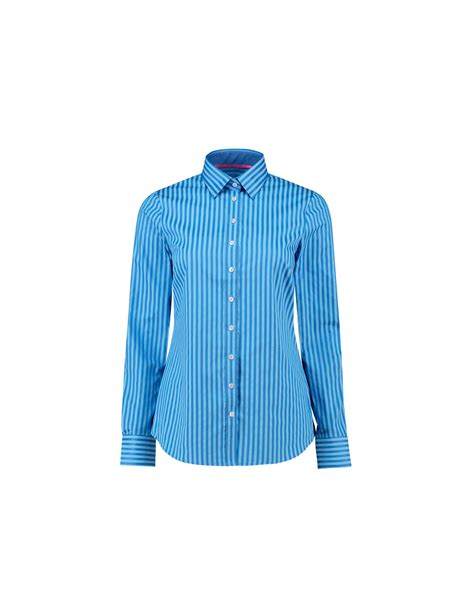 Womens Blue Tonal Stripe Semi Fitted Shirt Single Cuff Hawes And Curtis