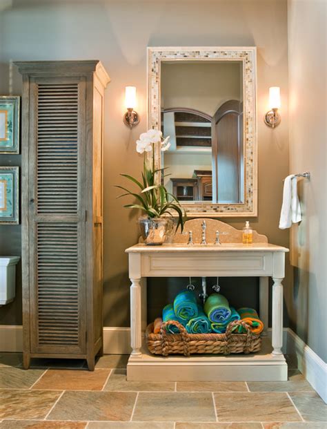These cheap bathroom makeover ideas can help you bring down costs for your bathroom remodel. Pool Bath Open Vanity - Traditional - Bathroom ...