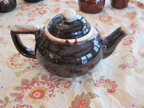 Vintage Pfaltzgraff Teapot Brown Drip Pattern Midcentury Pottery