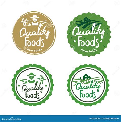 Food Logos Set Organic Gluten Free Vegan Labels Vector Grey White