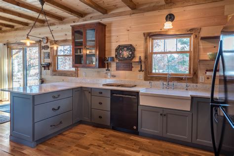 Log Cabin Gets A Blue Kitchen Rustic Kitchen Minneapolis By Lampert Lumber Rice Lake