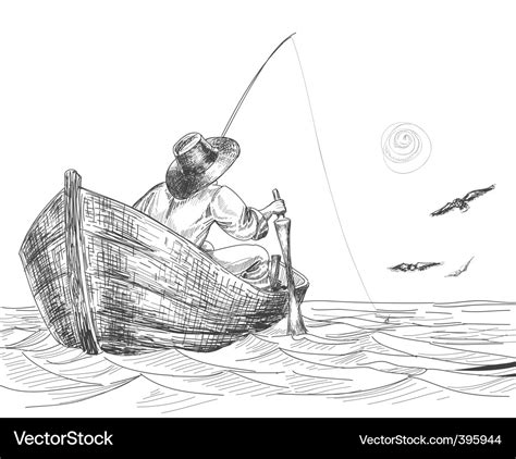 Fisherman Drawing Royalty Free Vector Image Vectorstock