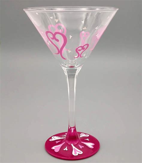 Valentine Hearts Martini Glass Hand Painted Whimsical Heart Etsy