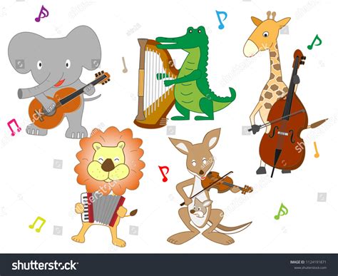 Animals Playing Instruments Stock Vector Royalty Free 1124191871