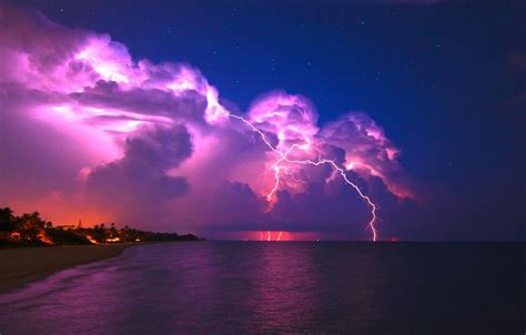 Wallpaper Storm Beach Sky Sea Landscape Lightning Nature Night