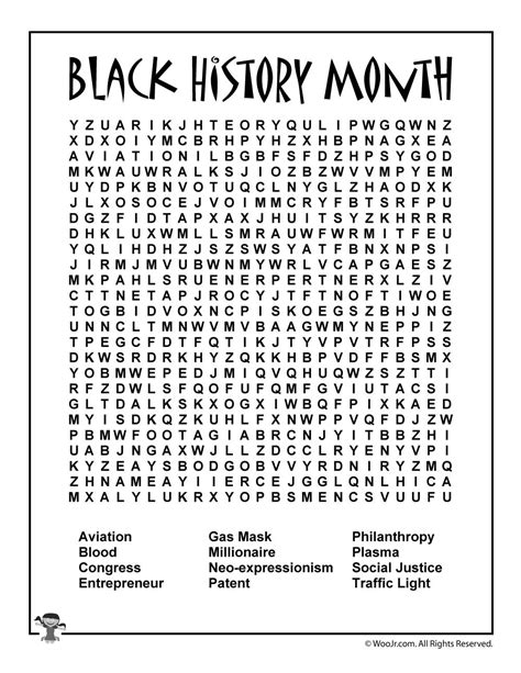 Black History Month Word Search Printable