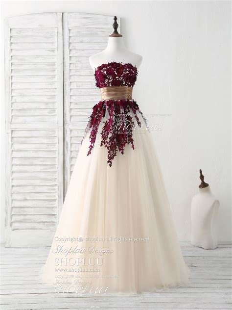 Erosebridal new sleeveless lace chiffon wedding dress bridal gown. Burgundy lace applique tulle long prom dress burgundy ...