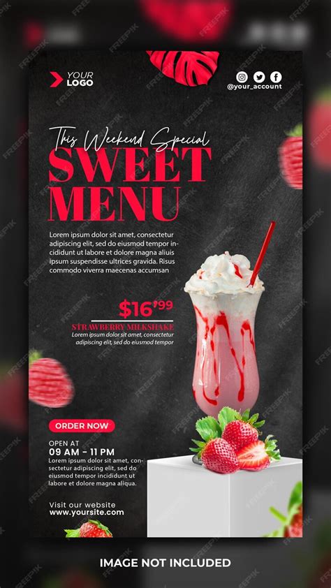 Premium Psd Fresh Strawberry Milkshake Menu Instagram Story Template