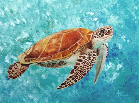Turtle Swimming Painting By Angeles M Pomata Fine Art America