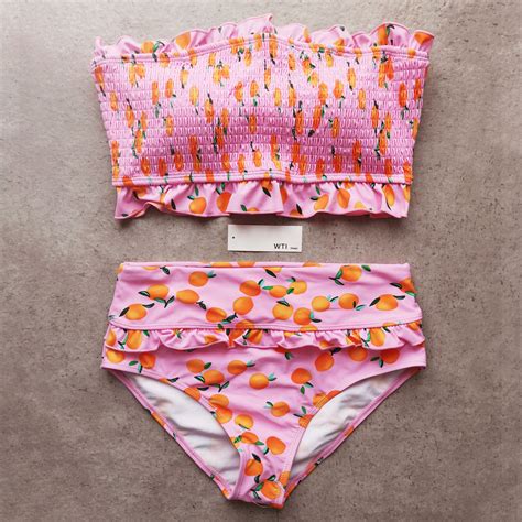 Ruffle Hem Scrunched High Waisted Bandeaux Bikini Set Wti Design