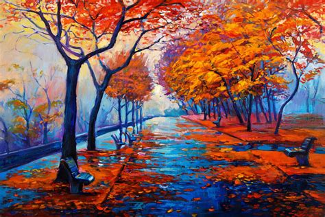 Painting Landscape Autumn Oil Watercolor Painting Pattern Paint Landscape Hd Wallpaper