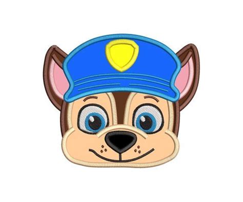 Chase Paw Patrol Head Applique 01 Embroidery Design Instant Chase Paw