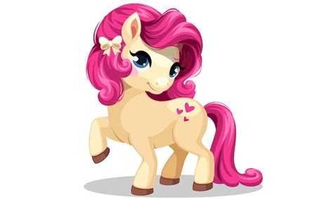 Little White Pony With Pink Colored Hairstyle Vector Illustration