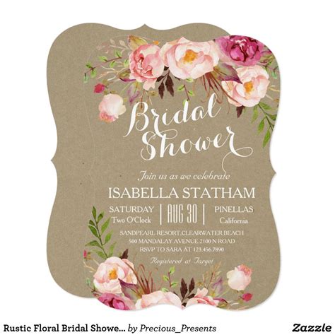 rustic floral bridal shower kraft paper texture invitation floral bridal shower