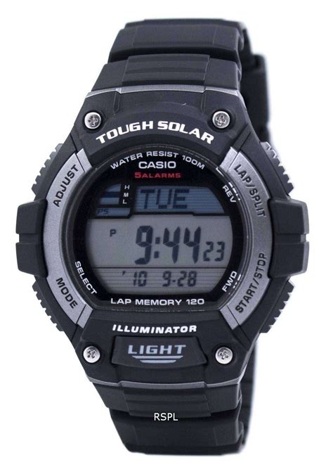 This solar watch is ideal for athletes who need solar power with practical sport features. Casio Digital Tough Solar 5 Alarms W-S220-1AVDF Mens Watch ...