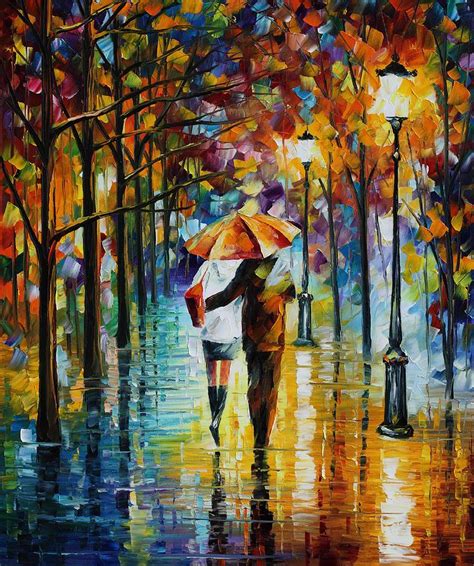 Under The Red Umbrella Palette Knife Oil Painting On Canvas By Leonid