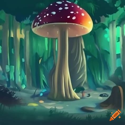 Image Of A Magical Forest With Giant Mushrooms