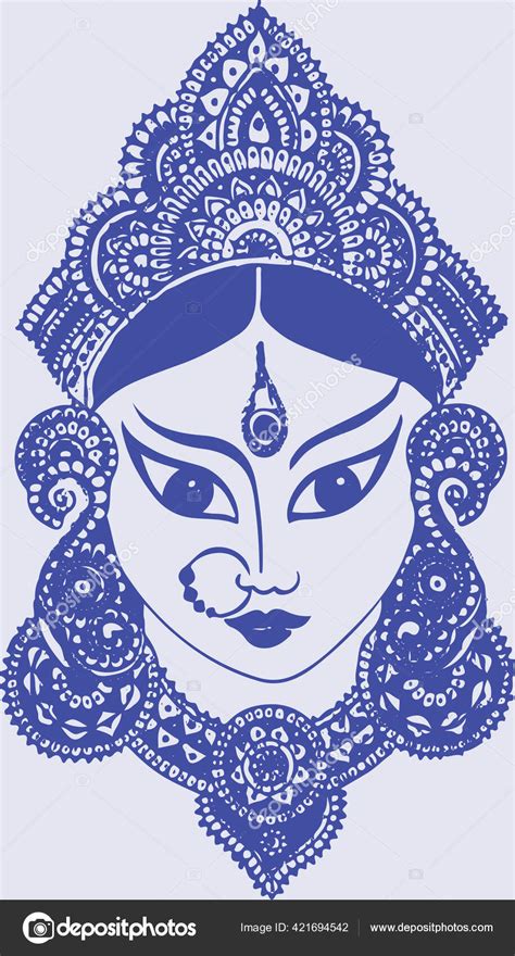 Drawing Sketch Goddess Durga Maa Kali Mata Editable Vector Outline