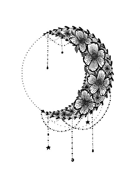 Floral Crescent Moon Design Tribal Moon Tattoo Moon Star Tattoo Star